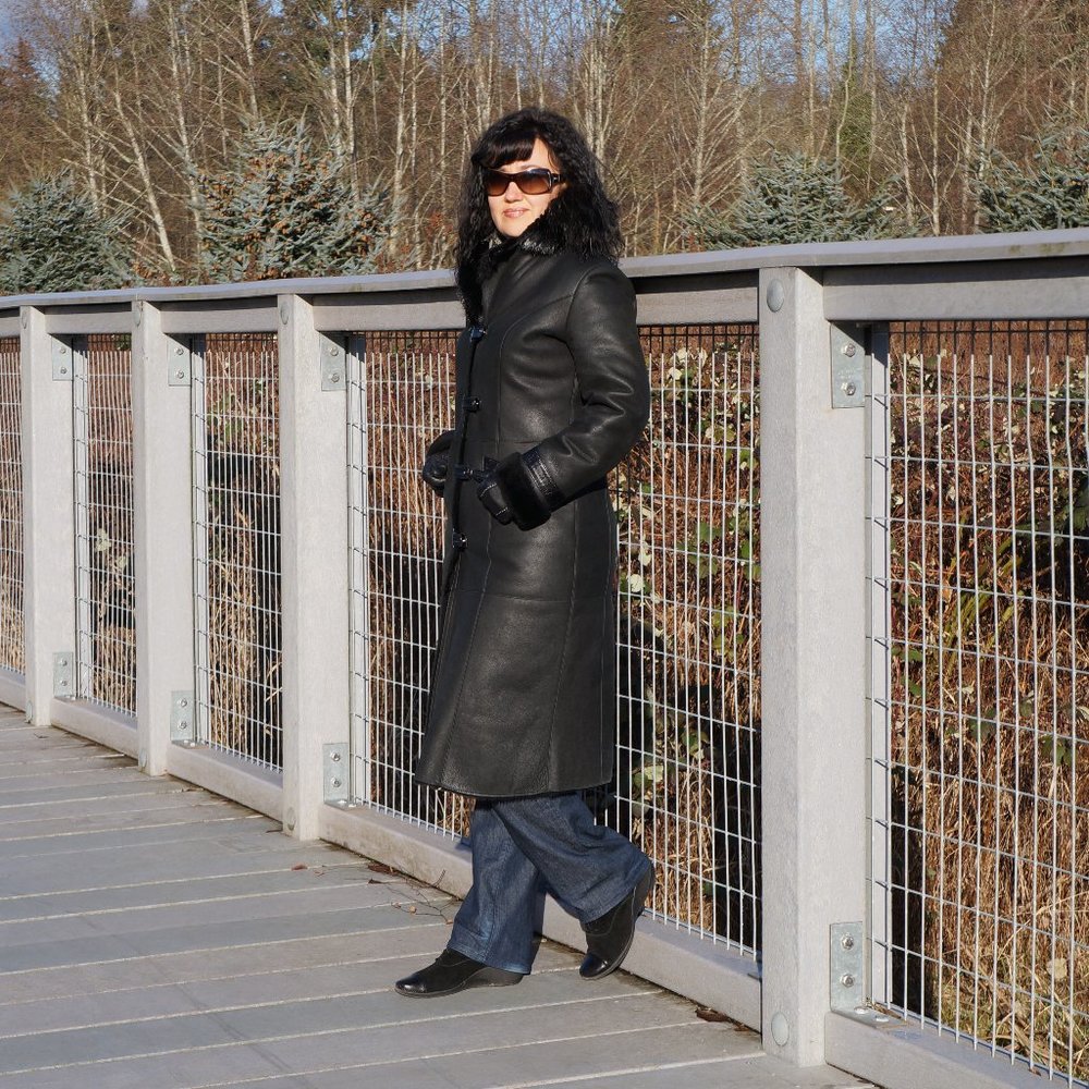 Valentini Shearling soft lambskin collar fur long coat, size XS/ EUR 36